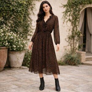 ZARA Sheer Leopard Midi Dress XS NWT Boho Ethereal Chic